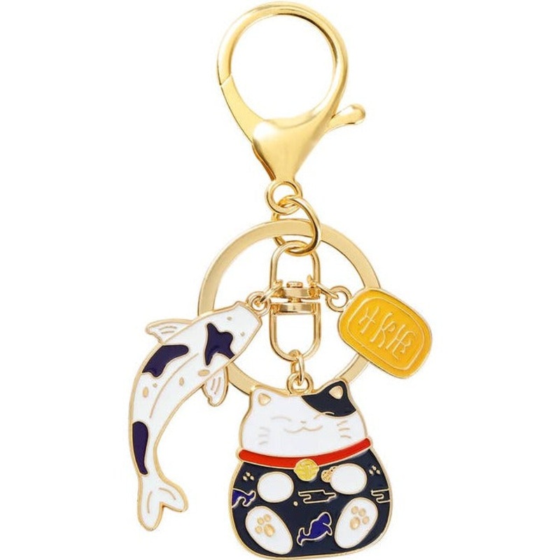 Lucky Cat Enamel Key Chain - Black