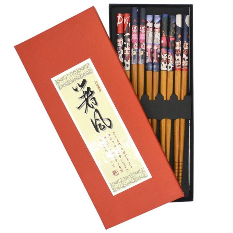 Wood Chopsticks - Lucky Cat - Set of 5