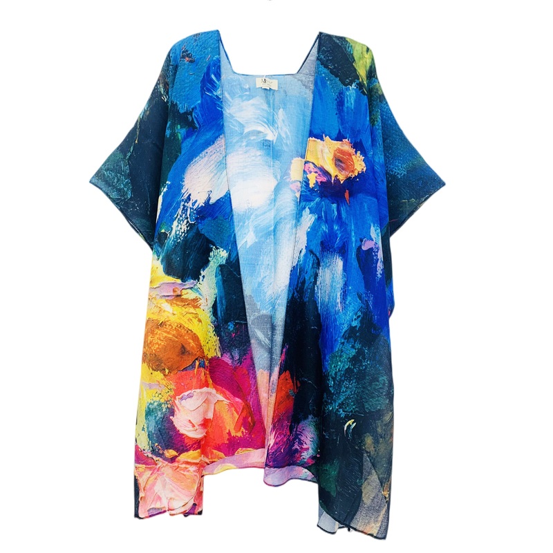 Blue-Multi Monet Oil Painting Kimono