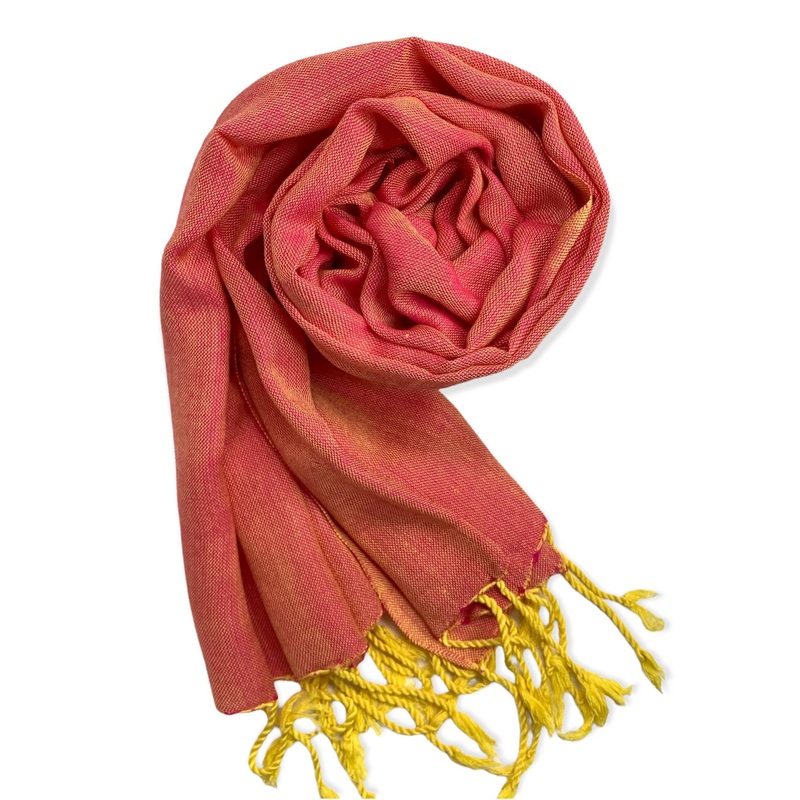 Solid Handwoven Bamboo Viscose Scarf - Yellow & Fuchsia