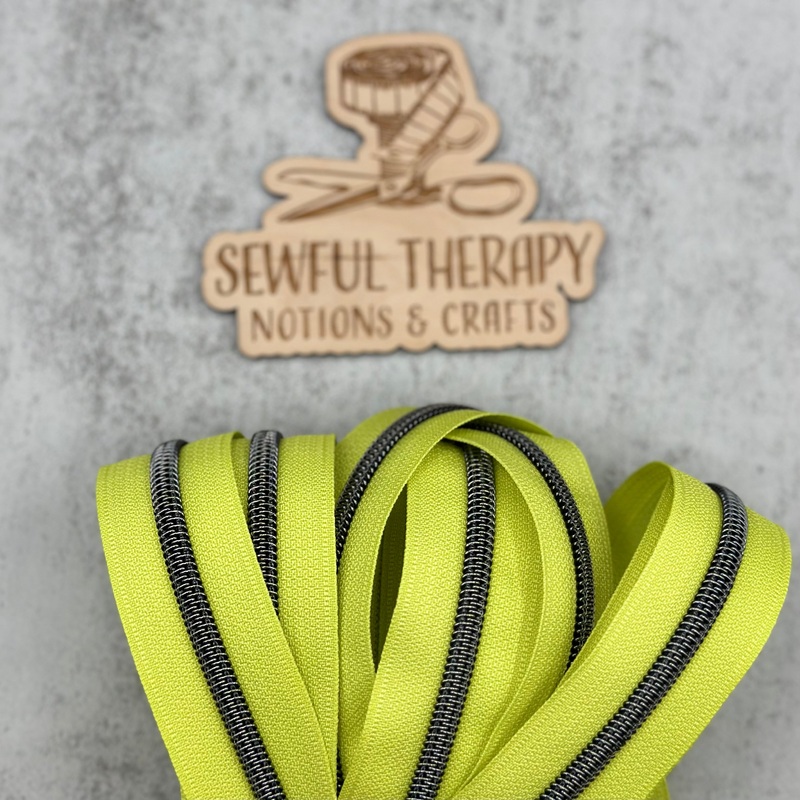 #5 Gunmetal Teeth Lime Green Zipper Tape (3 Yards)
