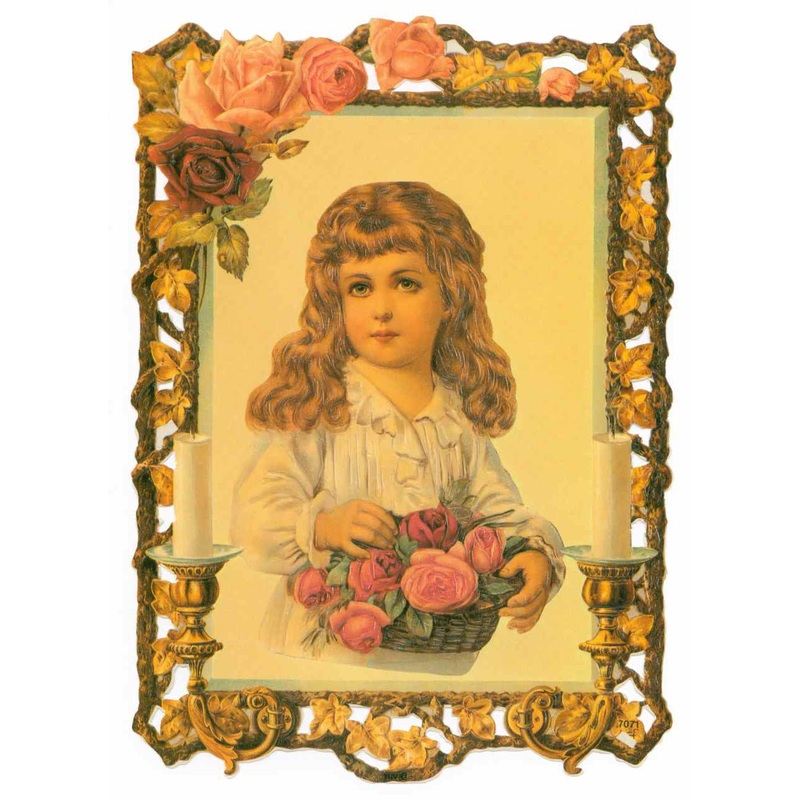 Framed in Roses Young Girl-Vintage