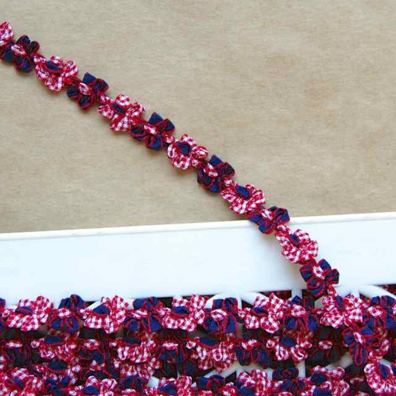 Flower Rococo Trim-Red/Navy & Brown W/Pink Gingham