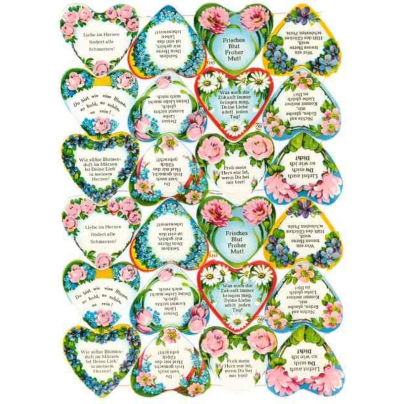 Scrapbook Pictures, Floral Hearts with German Sayings