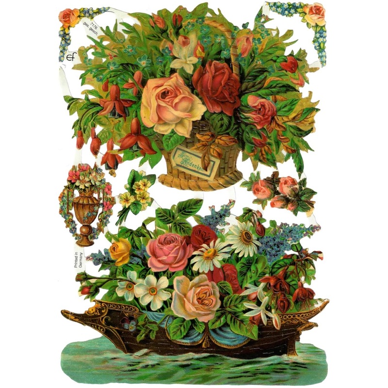 Scrapbook Pictures, Flowers in Basket and Boat