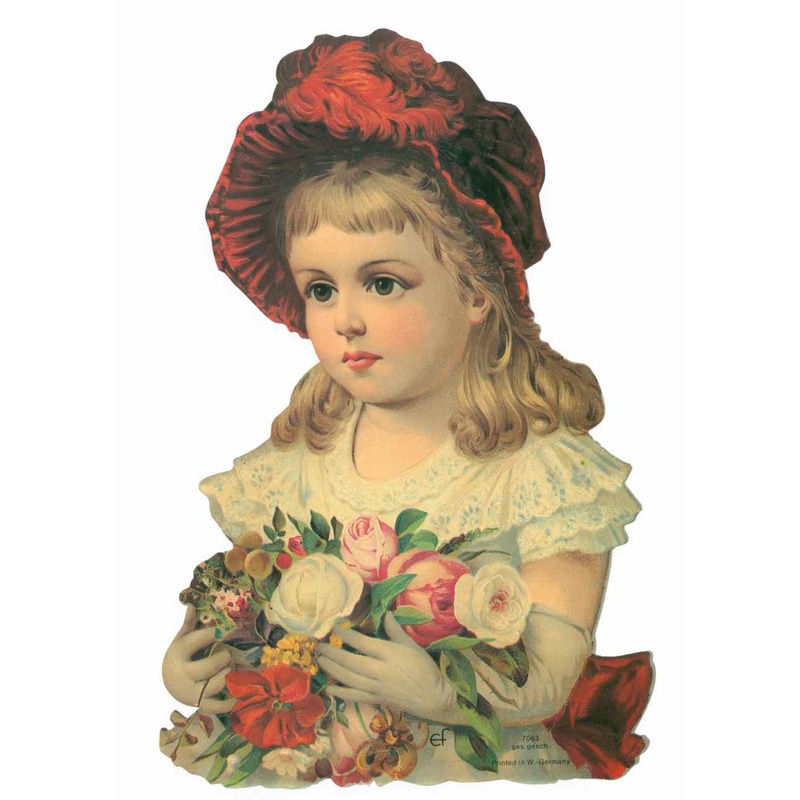 Scrapbook Pictures, Girl with Red Hat and Flowers