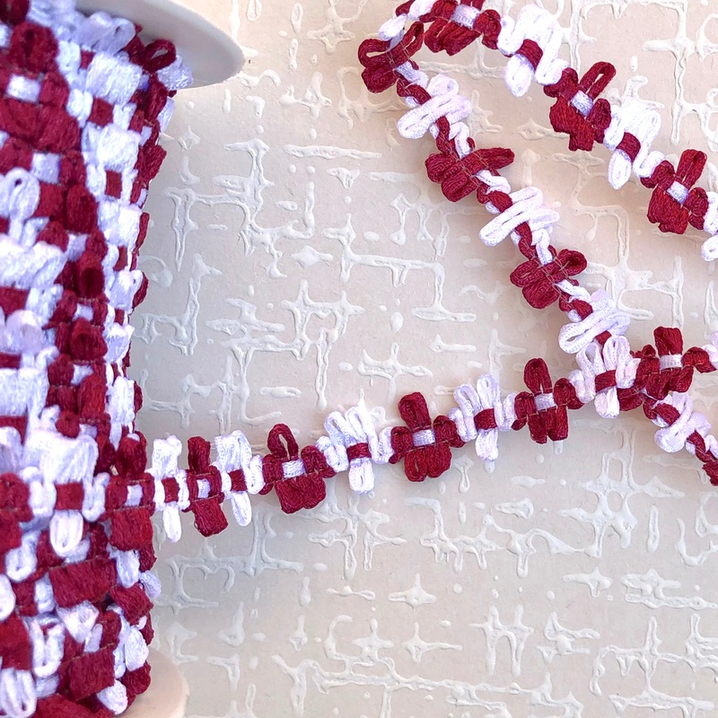 Wine White Rococo Trim Braid-Wine/White