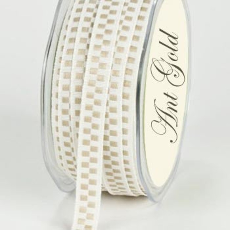 Woven Check Narrow Ribbon-Antique Gold-3/8"