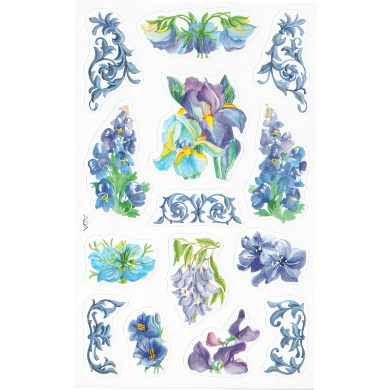 Blue Flowers & Flourishes - Stickers