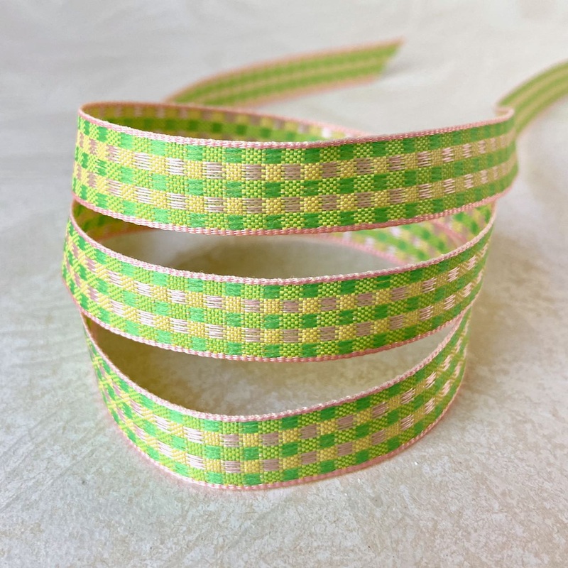 Checkered Jacquard-Green-Yellow-Peach-By the Yard & 144 Yard Roll