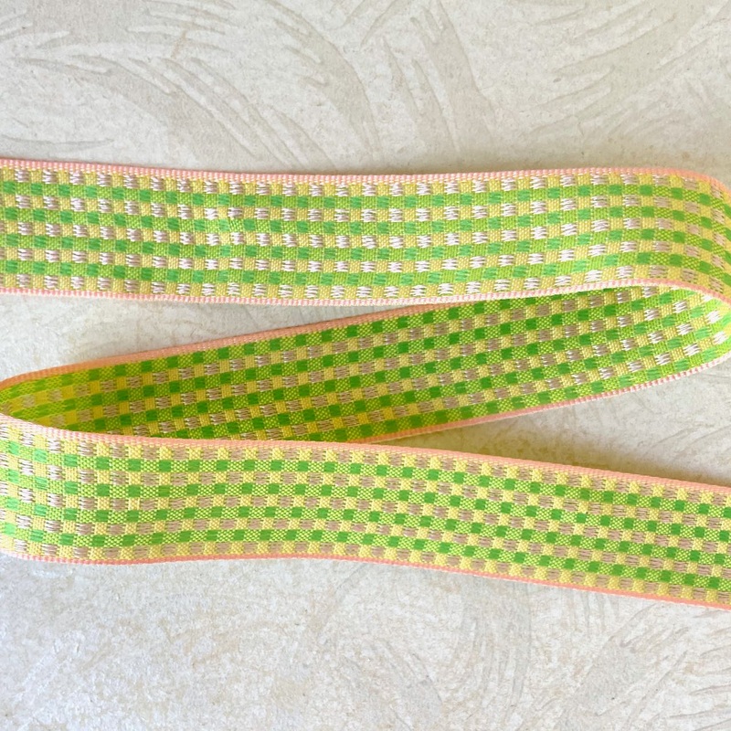 Checkered Jacquard-Green-Yellow-Peach-By the Yard & 36 Yard Roll