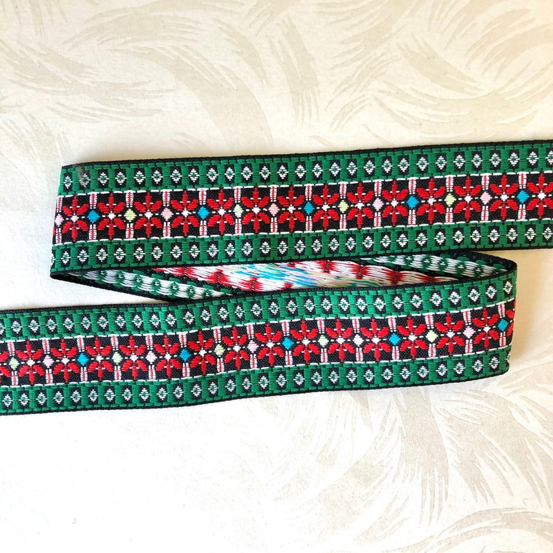 Geometric Floral Jacquard-Green & Red-By the Yard & 36 Yard Roll