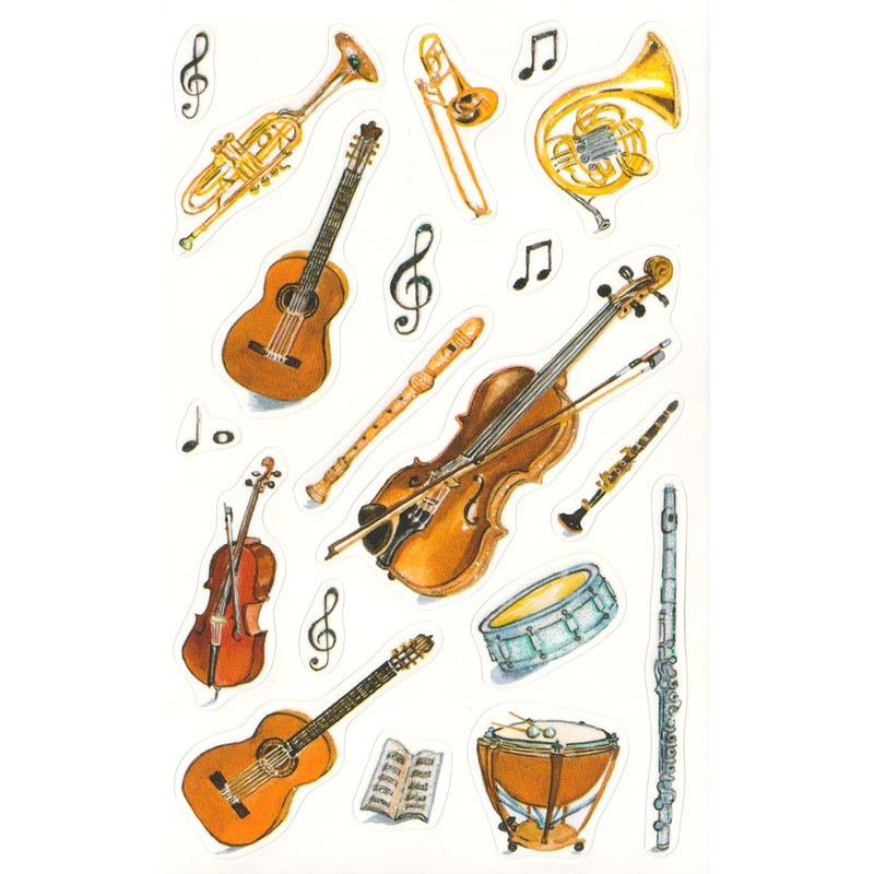 Glittered Musical Instruments - Stickers