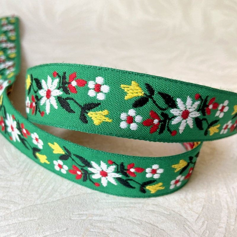 Green & White Floral Jacquard-Green White Red Yellow