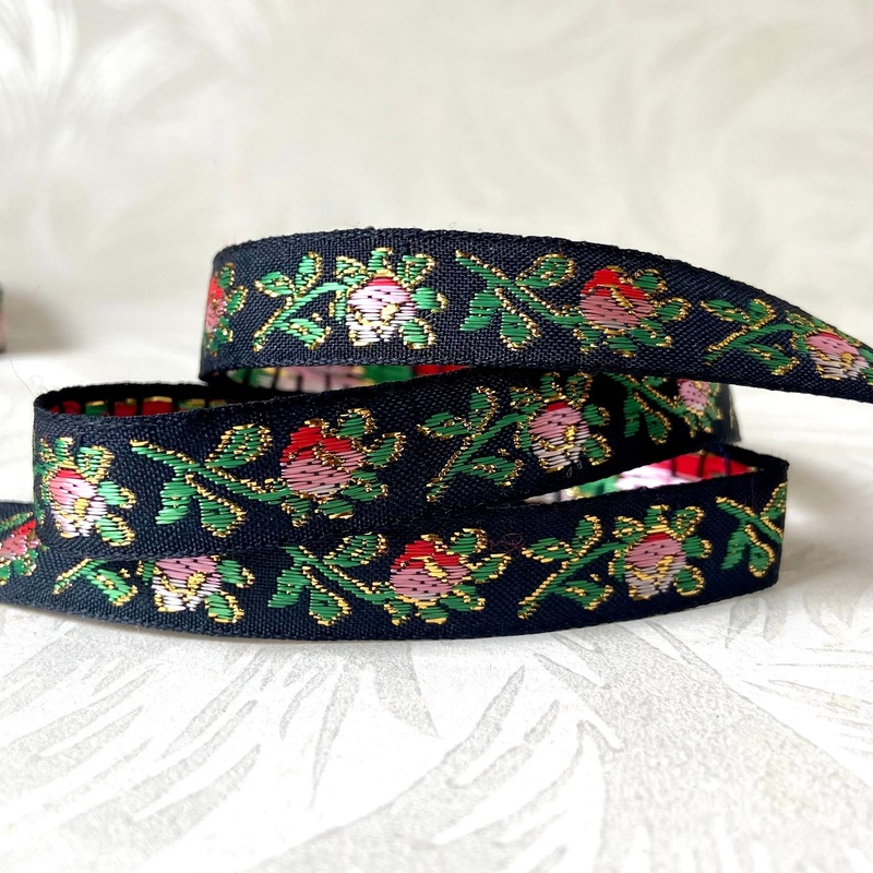 Narrow Metallic Rose Jacquard