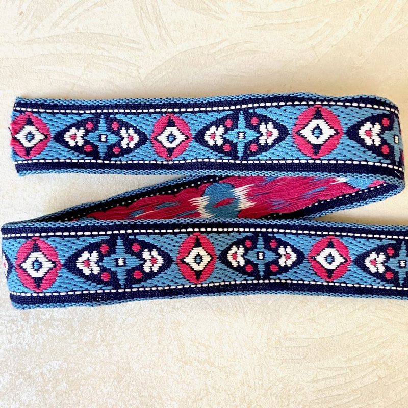 Oval & Circle Jacquard-Pink & White on Blue-By the Yard & 36 Yard Roll