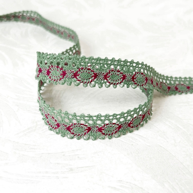 Two Tone Crochet Cluny Lace-Willow & Burgundy-By the Yard & 24 Yard Roll