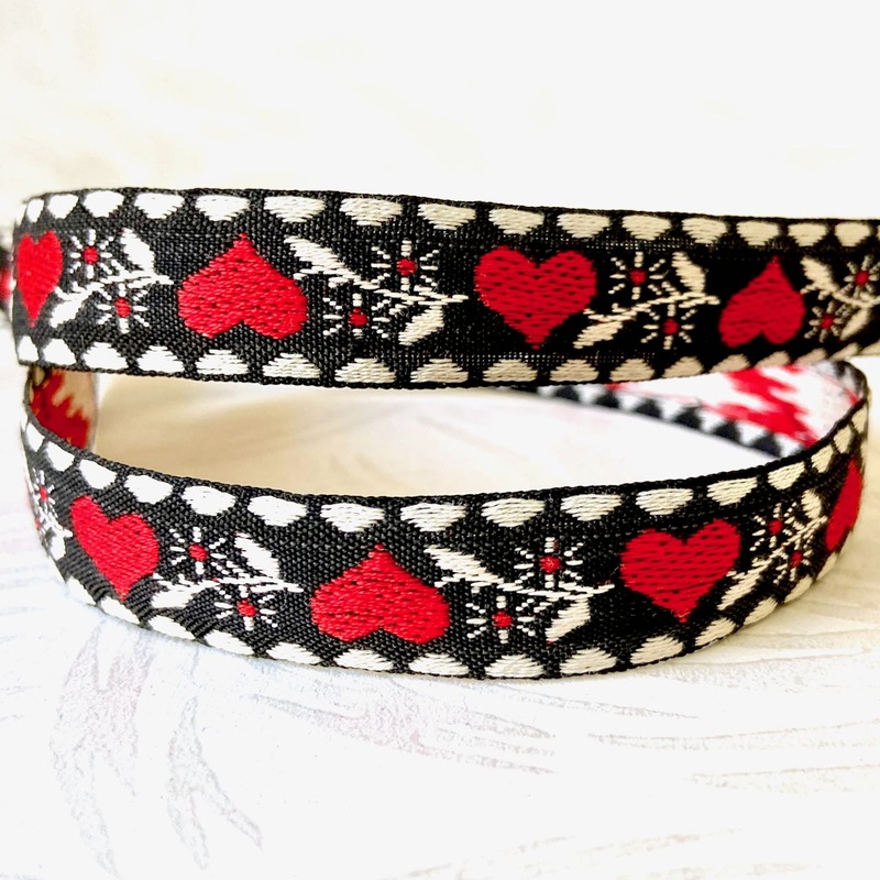 Vine & Heart Jacquard-Black Red White-By the Yard & 36 Yard Roll
