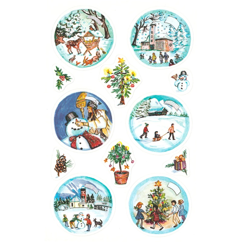 Winter Glitter Scene Circles - Stickers
