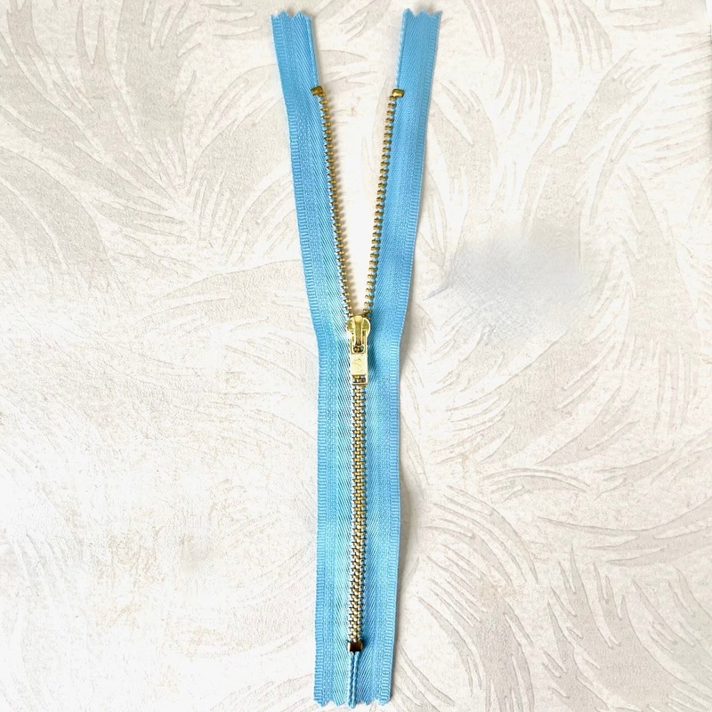 Aqua Blue, Gold Metal 7 Zipper
