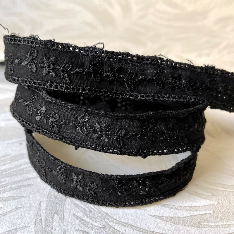 Black Floral Eyelet Ribbon-Black-By the Yard & 100 Yard Roll