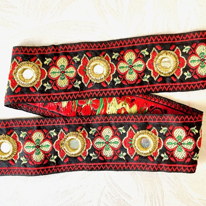 Fancy Mirror Jacquard-Red, Gold on Black-By the Yard & 20 Yard Board