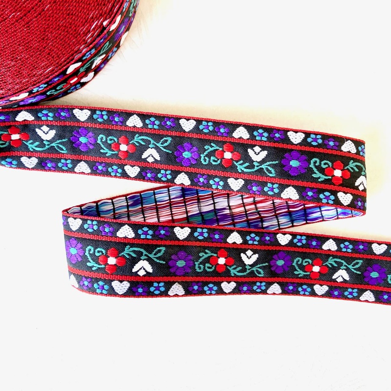 Floral and Heart Jacquard-Purple, Red, White, Black-By the Yard & 36 Yard Roll