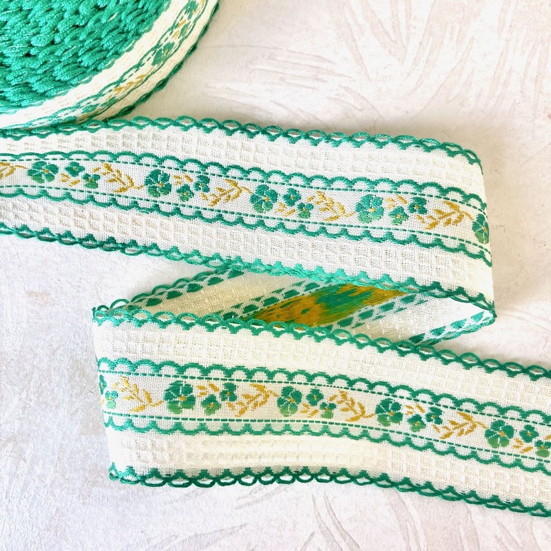 Floral Jacquard-Emerald, Tan-By the Yard & 36 Yard Roll