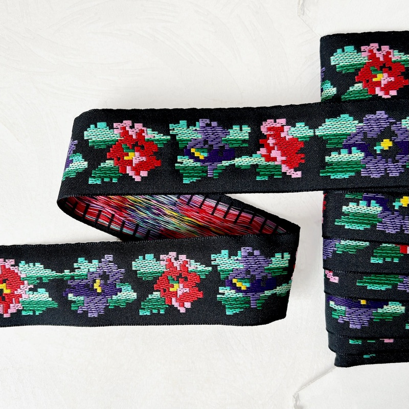 Floral Jacquard-Red, Purple, on Black