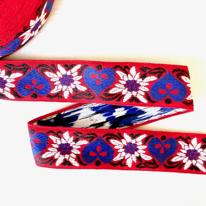 Heart & Flower Jacquard-Red & Blue-By the Yard & 36 Yard Roll