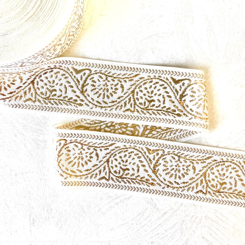 Scrollwork Metallic Jacquard-White, Gold-By the Yard & 72 Yard Roll
