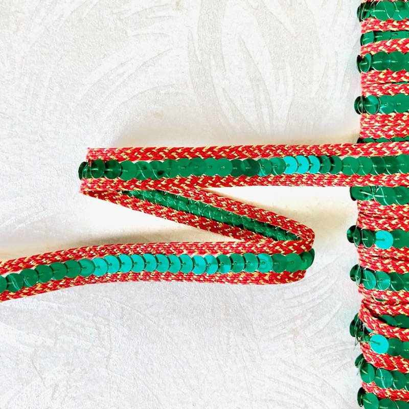 Sequin Center Braid-Green, Red, Gold