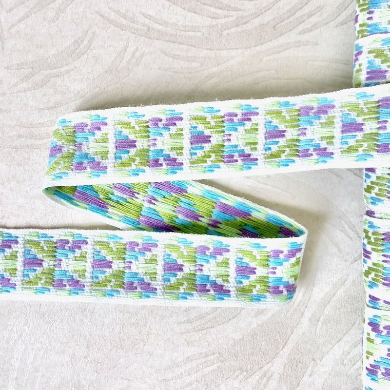 Arrow Jacquard-Green, Blue & Purple on White
