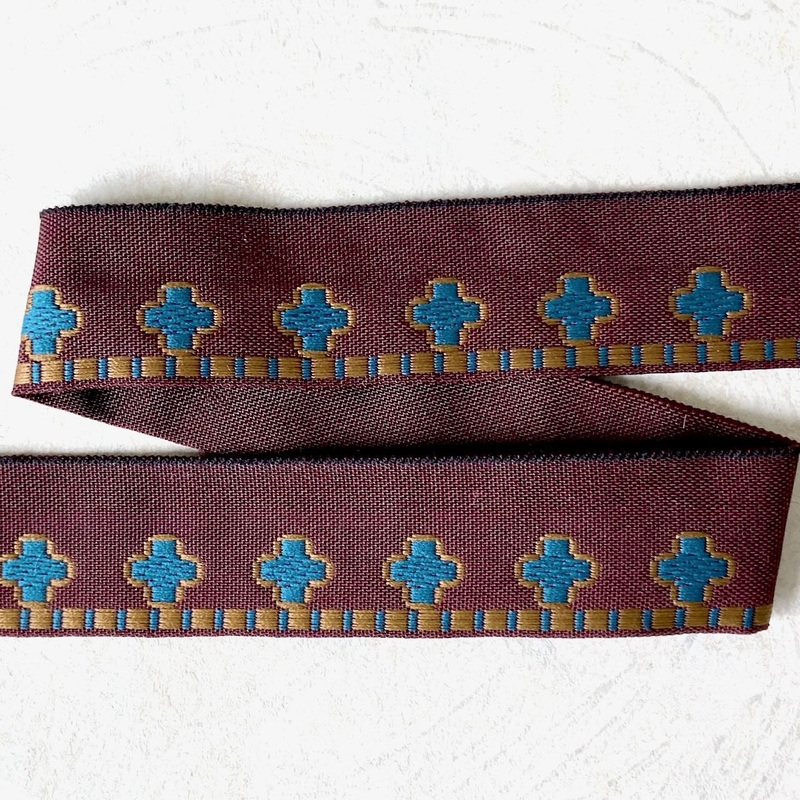 Blue Pluses on Burgundy Jacquard