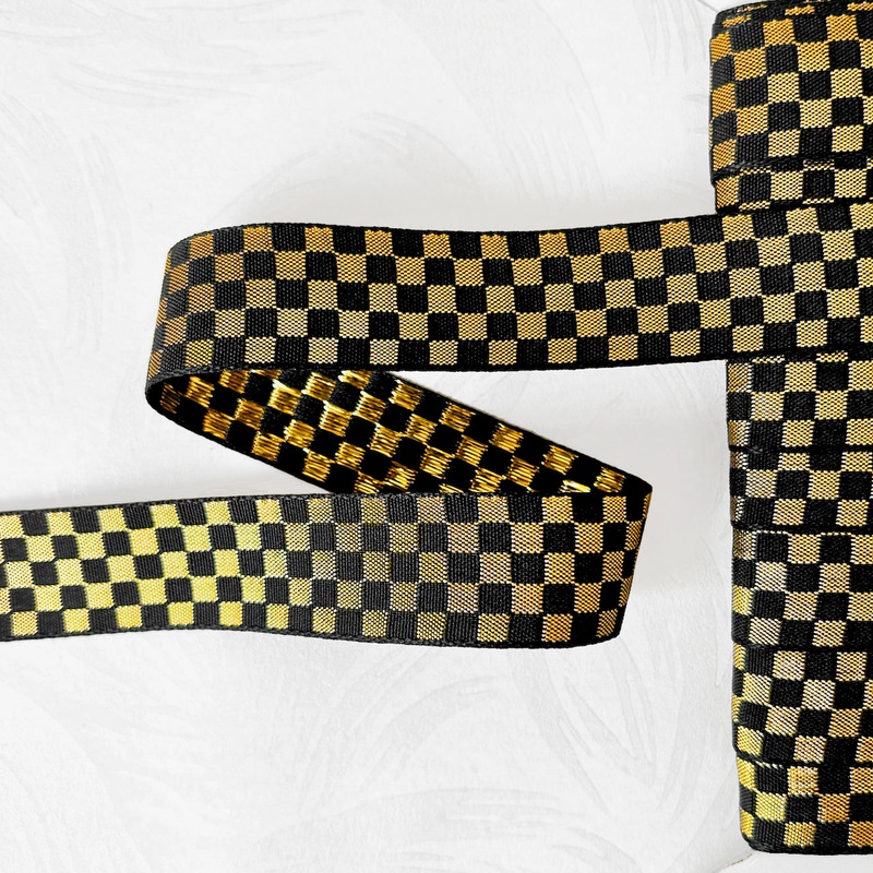 Checkered Metallic Jacquard-Black & Gold