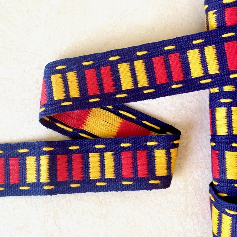 Cotton Column Jacquard-Red & Yellow on Navy