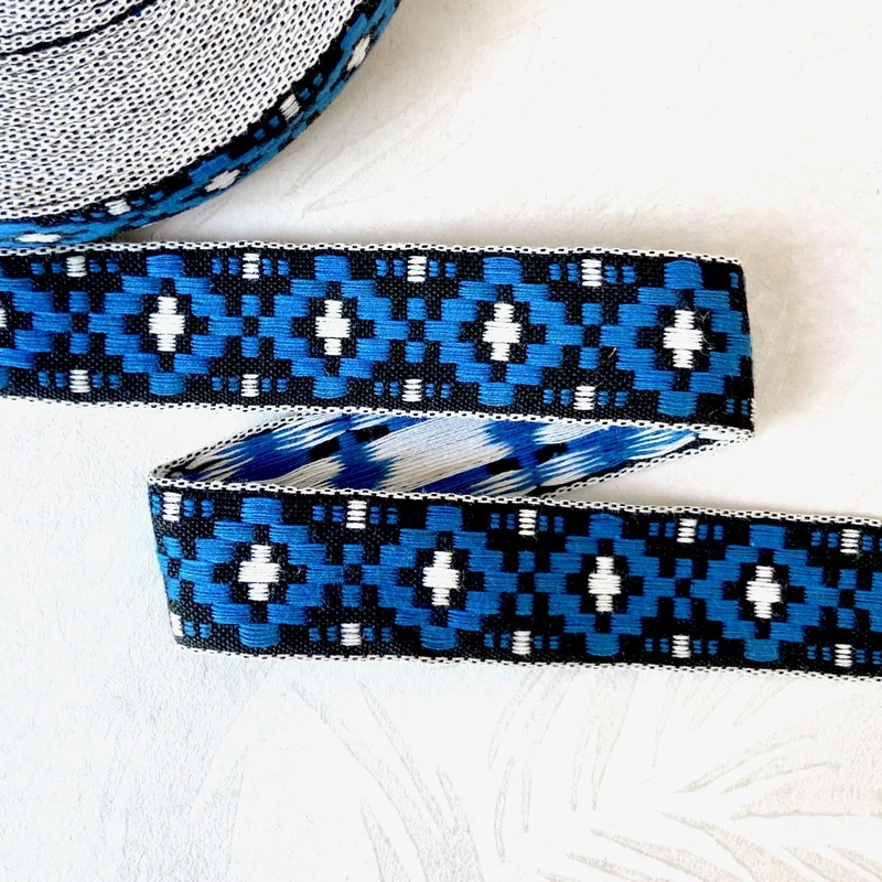 Diamond Jacquard-Blue & Black-By the Yard & 36 Yard Roll