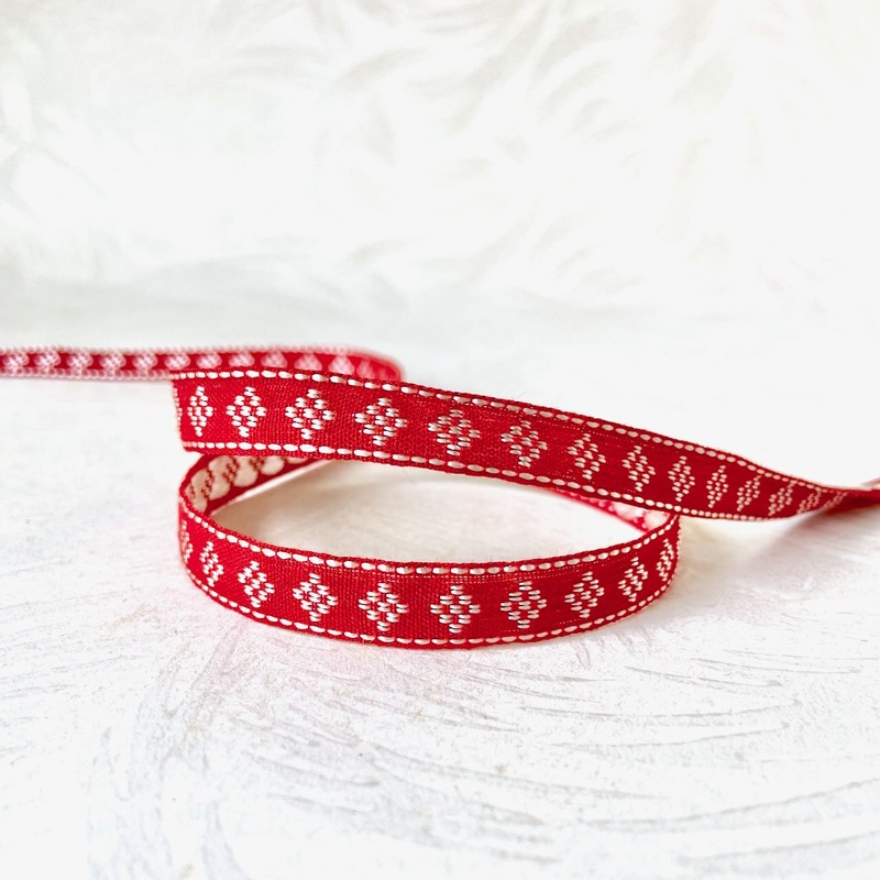 Diamond Jacquard-Red & White-By the Yard & 100 Yard Roll