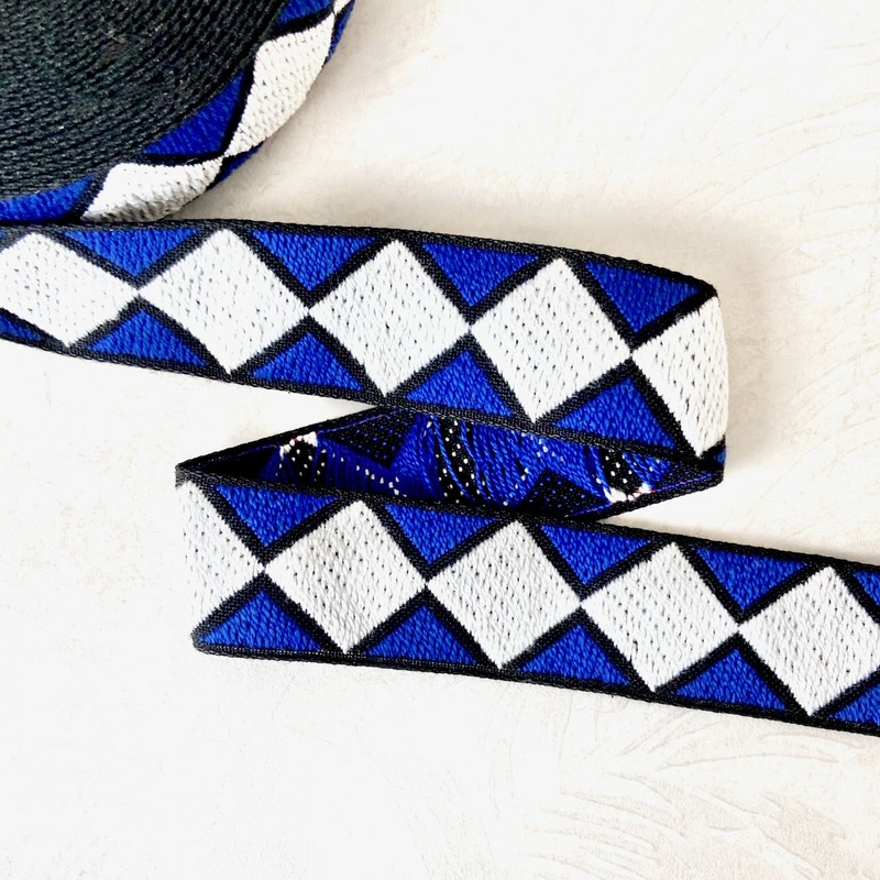 Diamond Jacquard - Vintage-Royal Blue & Bright White-By the Yard & 28 Yard Roll