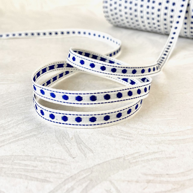 Dot Jacquard Tape - Vintage-Navy on White-By the Yard & 288 Yard Roll