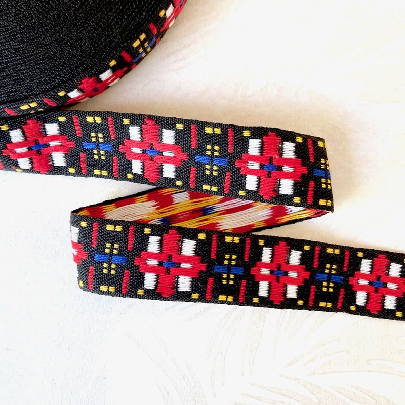 Geometric Jacquard-Red & Black-By the Yard & 36 Yard Roll