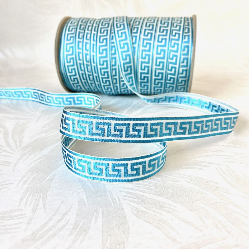Greek Key Jacquard-Turquoise-By the Yard & 50 Yard Roll