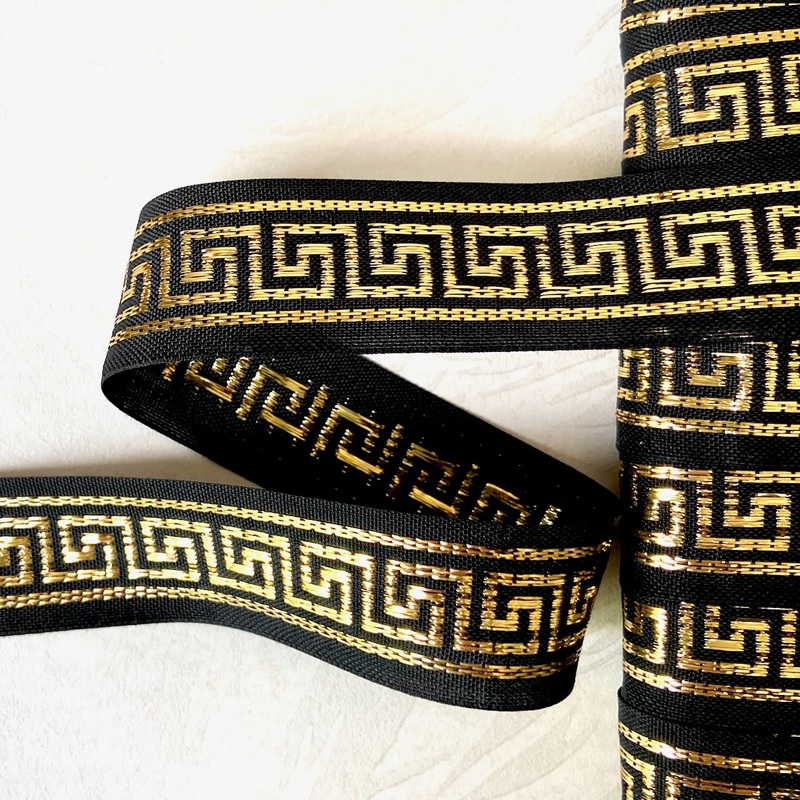 Metallic Greek Key Jacquard-Gold & Black-By the Yard & 36 Yard Roll