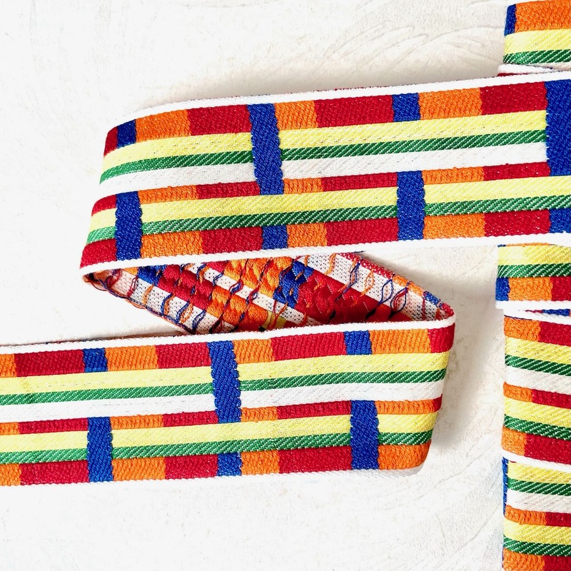 Stripe & Rectangle Jacquard-Red, Orange, Blue on White