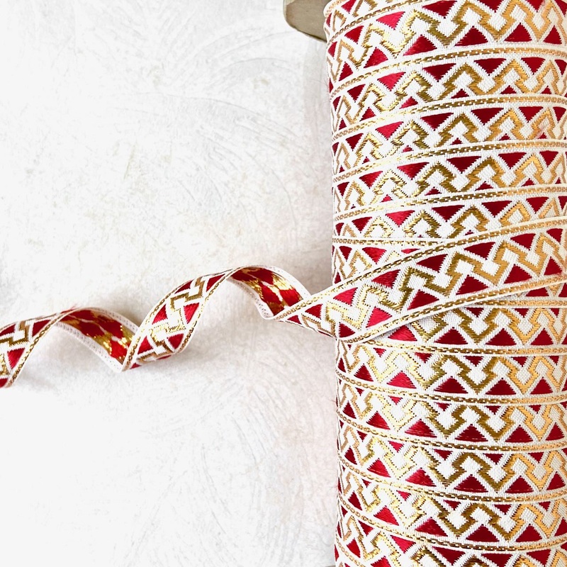 Triangles Metallic Jacquard-Red & Gold-By the Yard & 144 Yard Roll