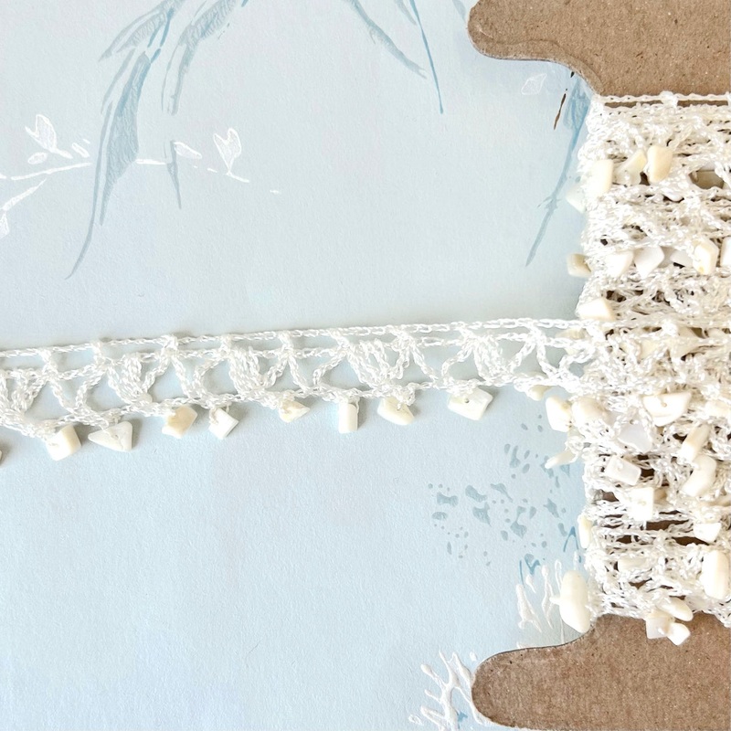 Crochet Lace with Shell Beads-Ivory