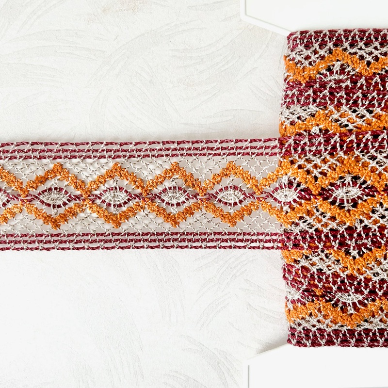 Diamond & Oval Cluny Lace-Wine & Orange