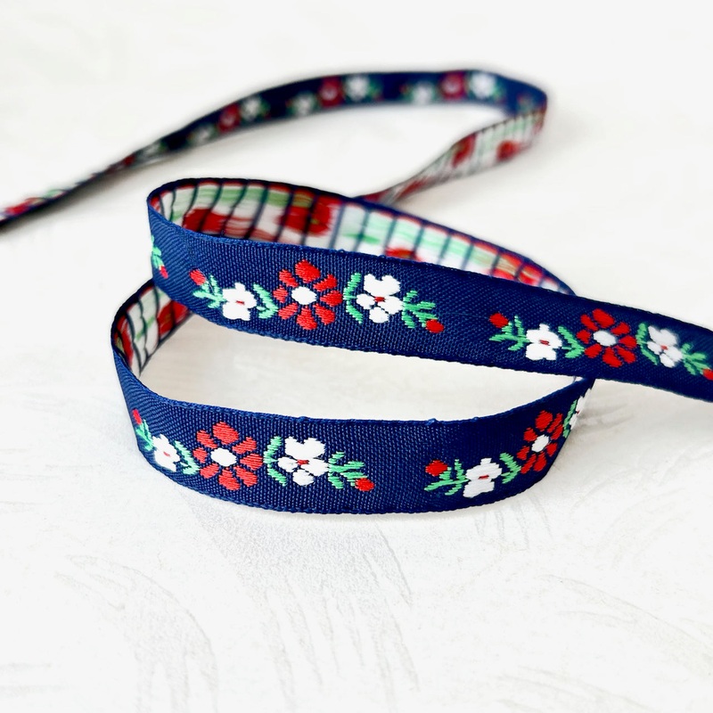 Floral Jacquard-Red & White on Blue