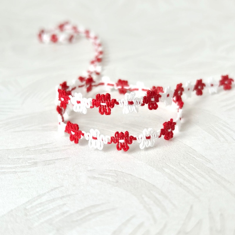 Floral Rococo Braid-Red & White