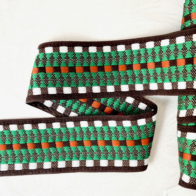 Geometric Jacquard-Green & Rust on Brown